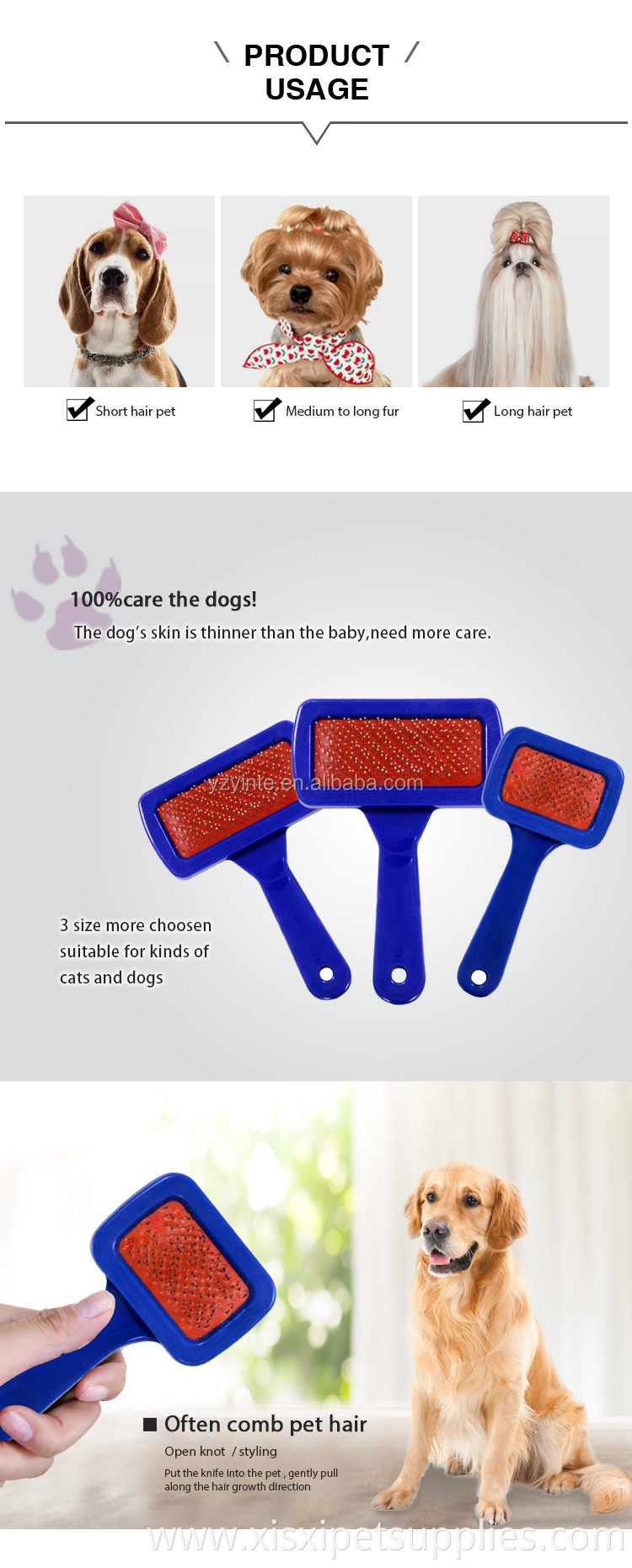 Factory Manufacture Cheap High Quality Pet Pin Brush Pet Dog Grooming Slicker Brush